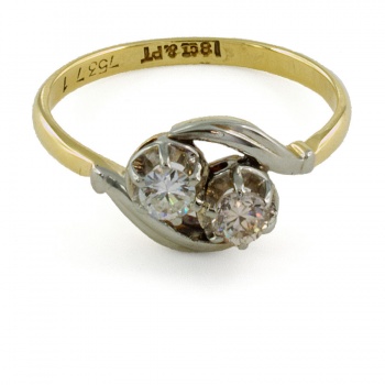 18ct Gold & Platinum Diamond 2 Stone Ring Size L